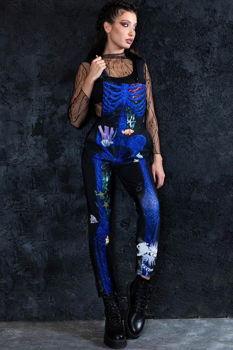 Blue Coral Skeleton Overalls Side View