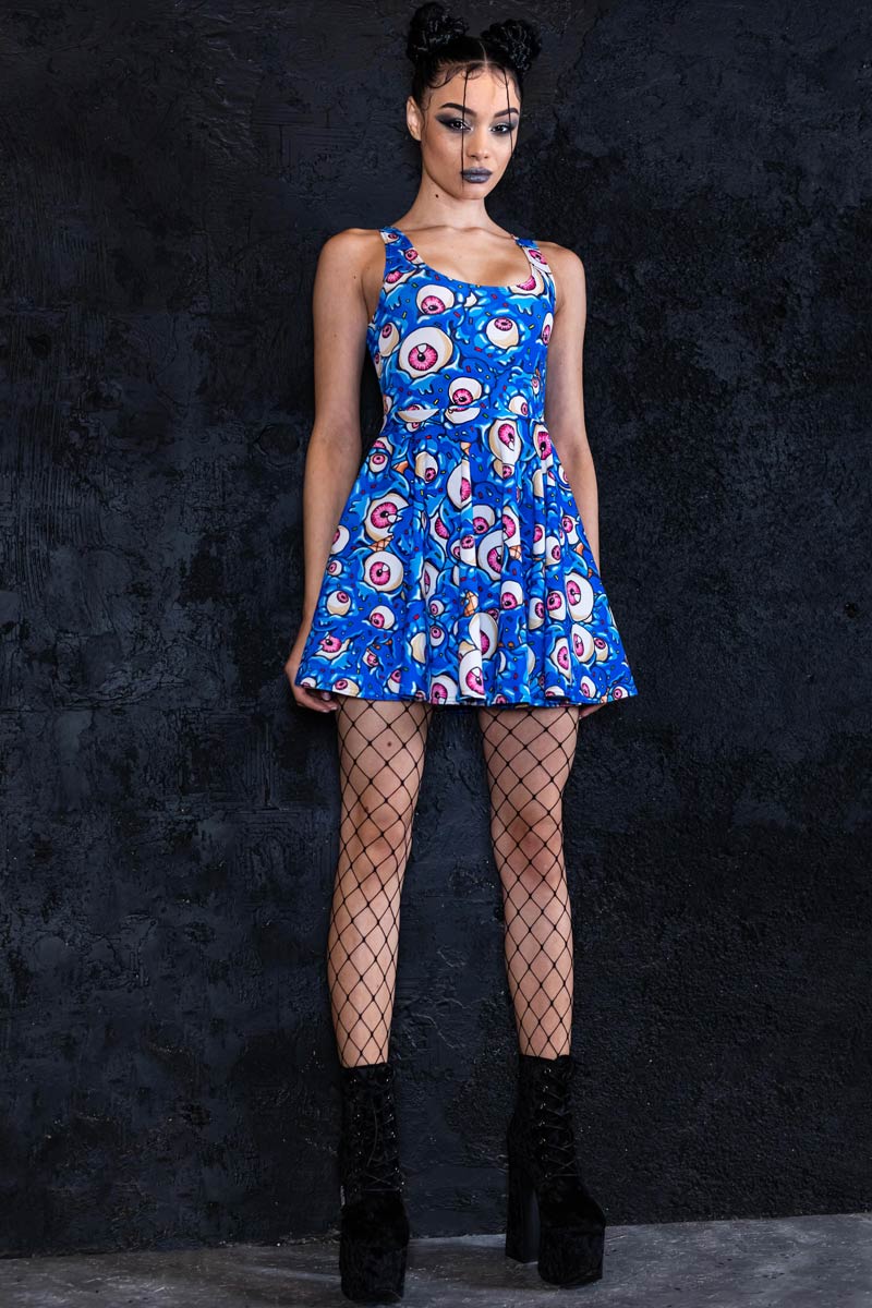 Blue Eyes Cream Skater Dress Full View