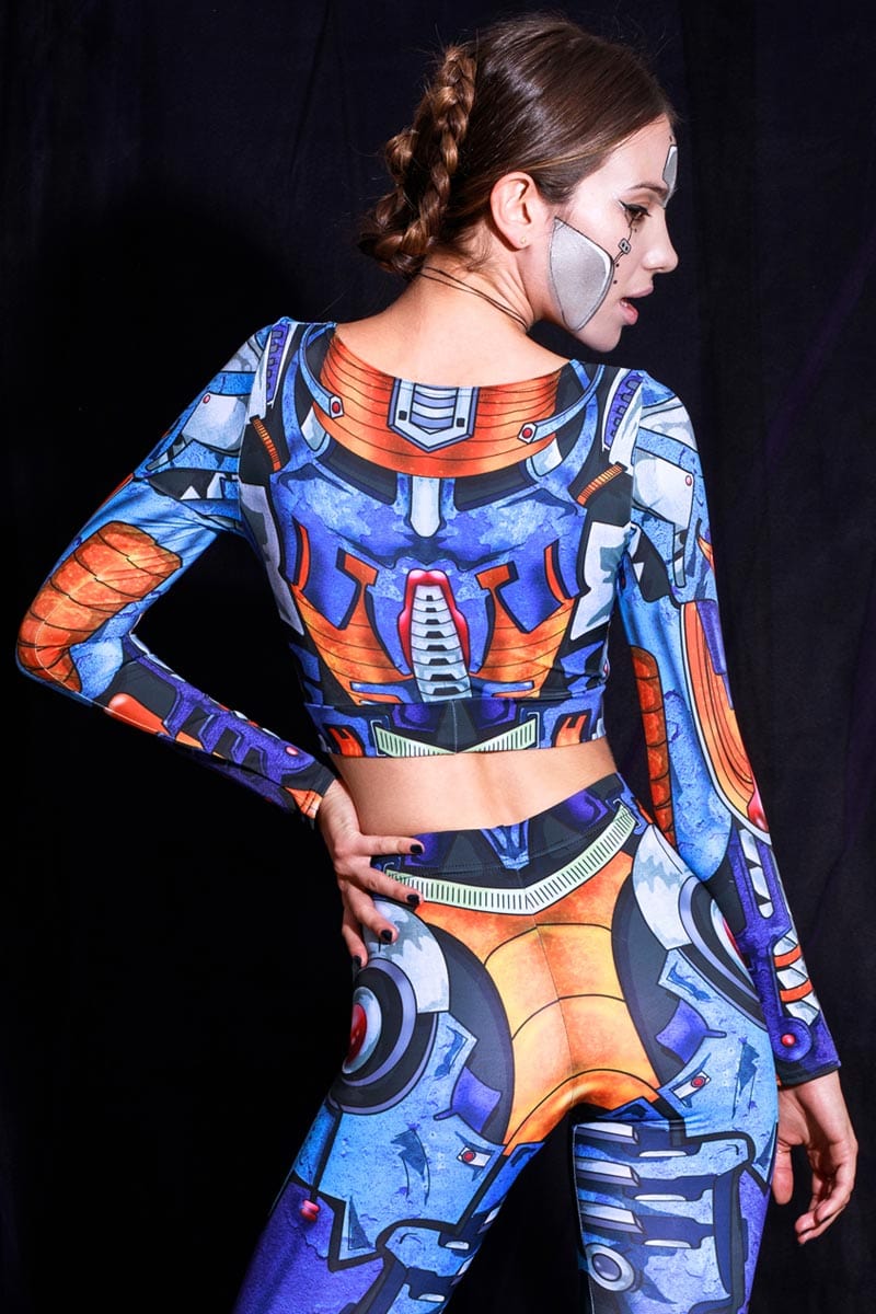 Blue Robot Leggings Set Back View