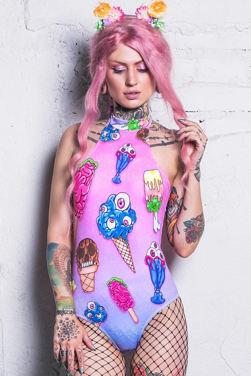 Horror Ice Cream Halter Neck Bodysuit Front View