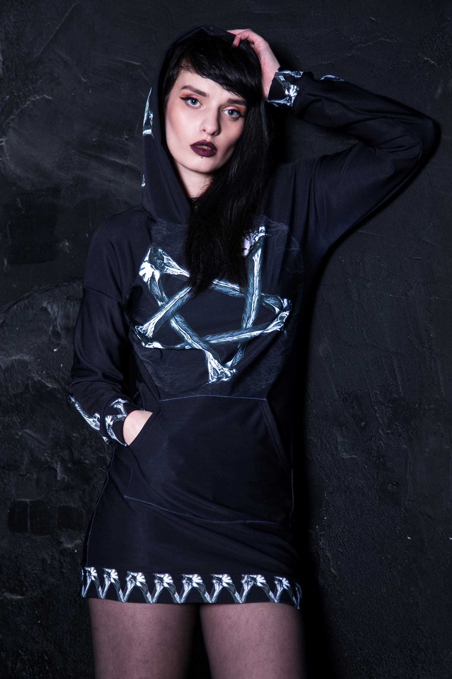 Bones Pentagram Hoodie Dress Side View