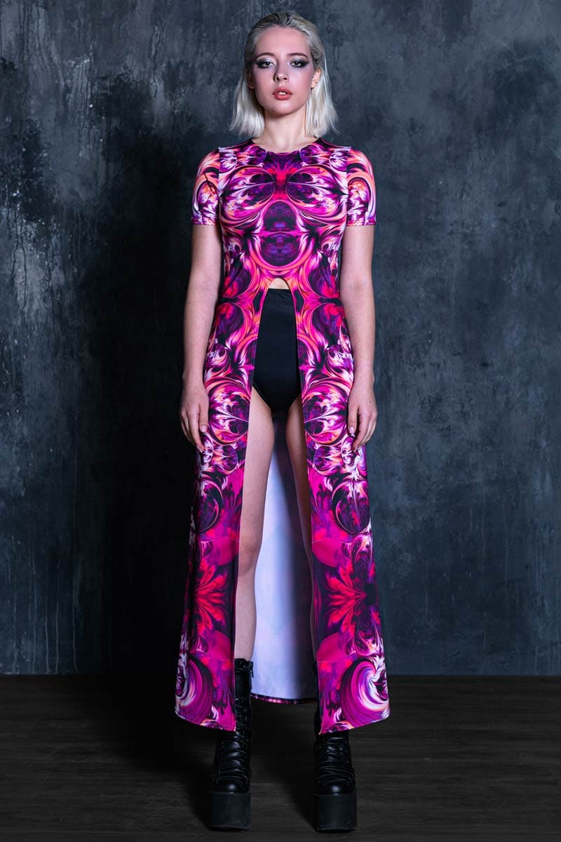 Burning Flower Rave Cut Out Maxi Dress Full View