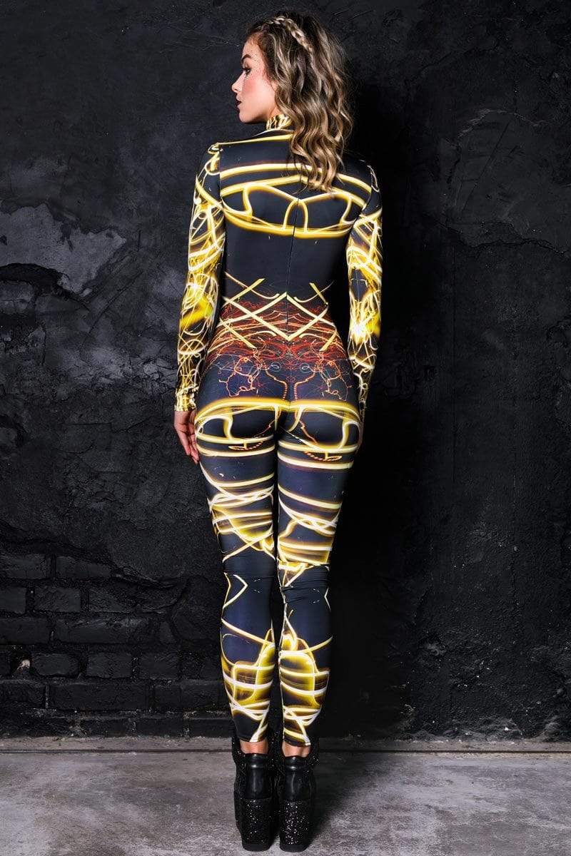 Yellow Neon Catsuit Back View