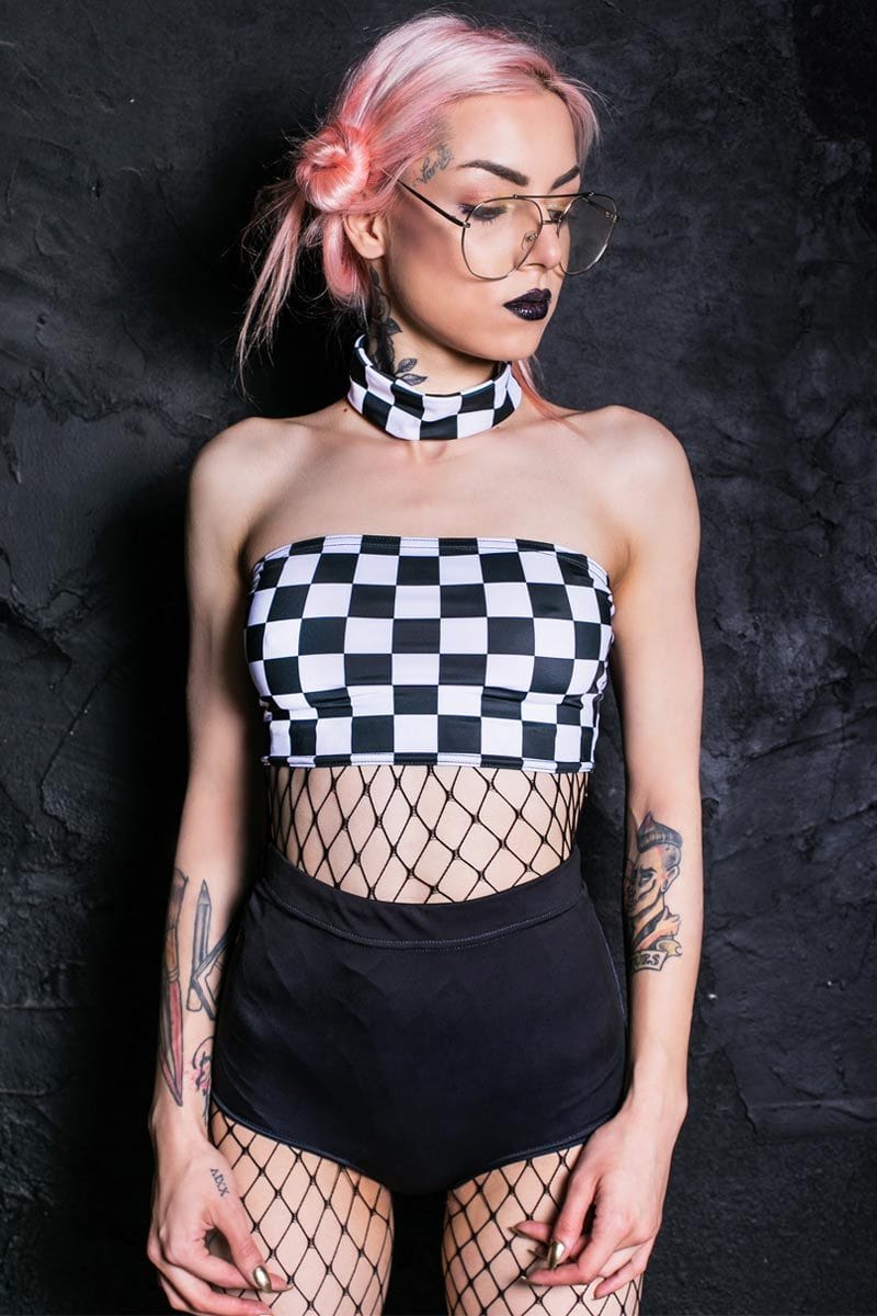 Checkered Choker Boob Tube Front View