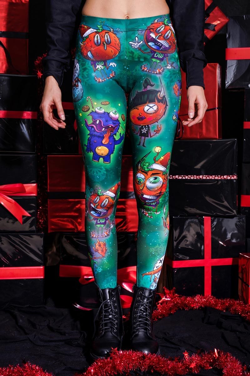 X-Mas Devil Green Leggings Close View