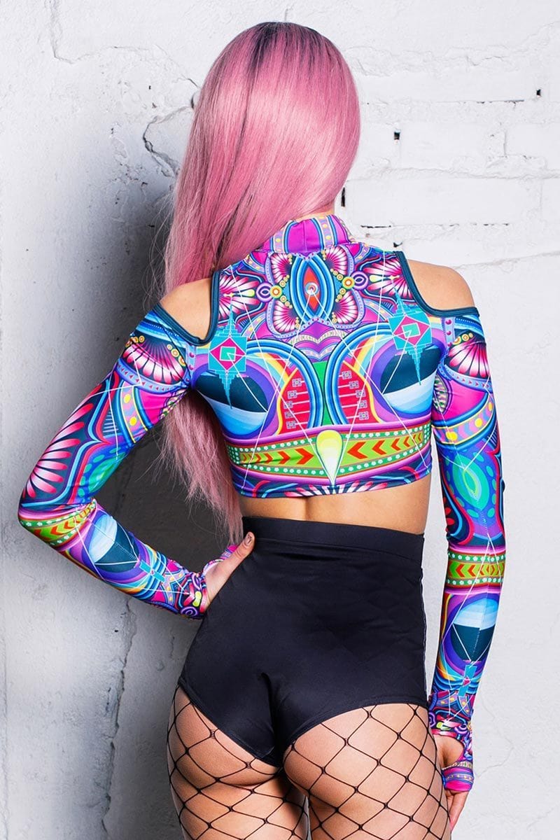 Psychedelic Cold Shoulder Crop Top Back View