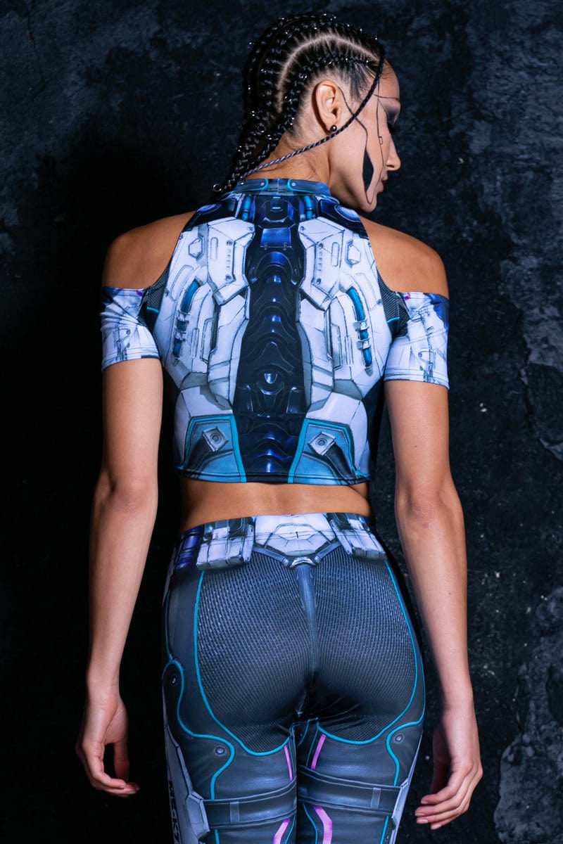 Cyber Soldier Cold Shoulder Crop Top Back View