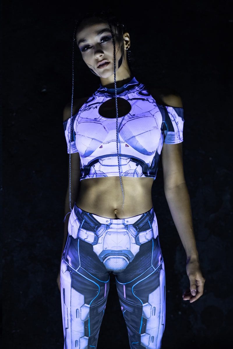 Cyber Soldier Cold Shoulder Crop Top Close View