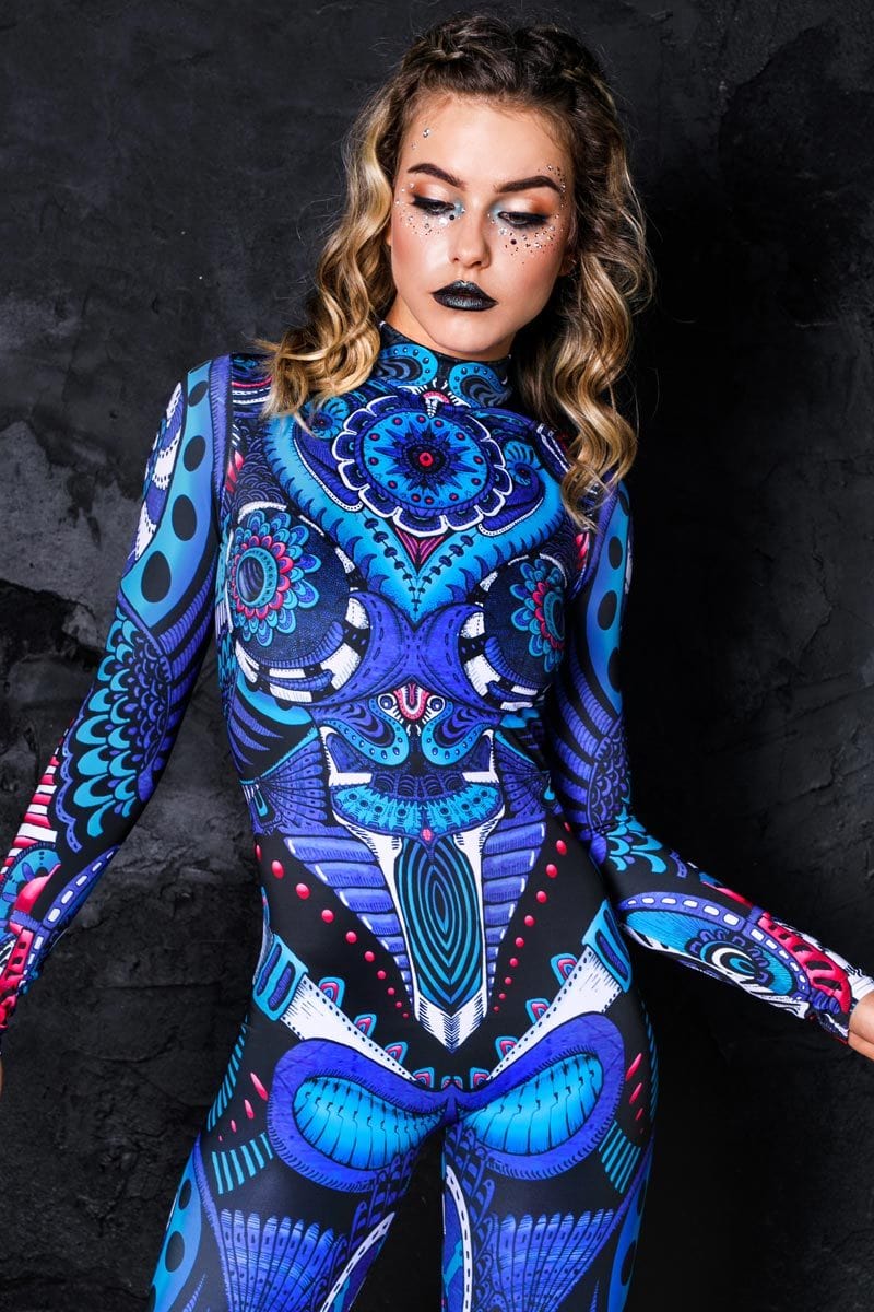 Blue Biomechanical Catsuit Close View