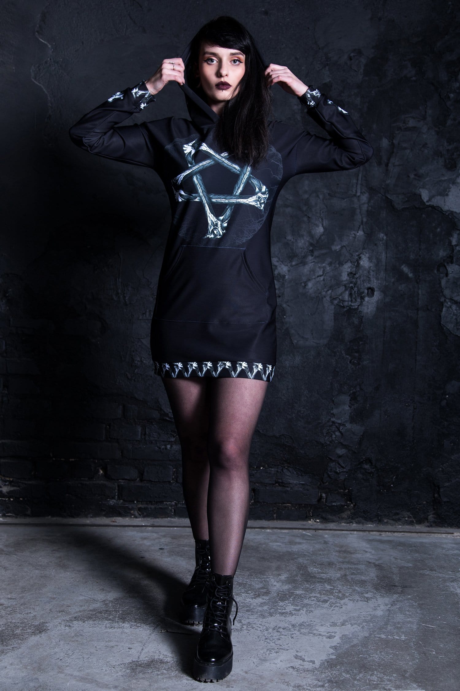 Bones Pentagram Hoodie Dress Full View