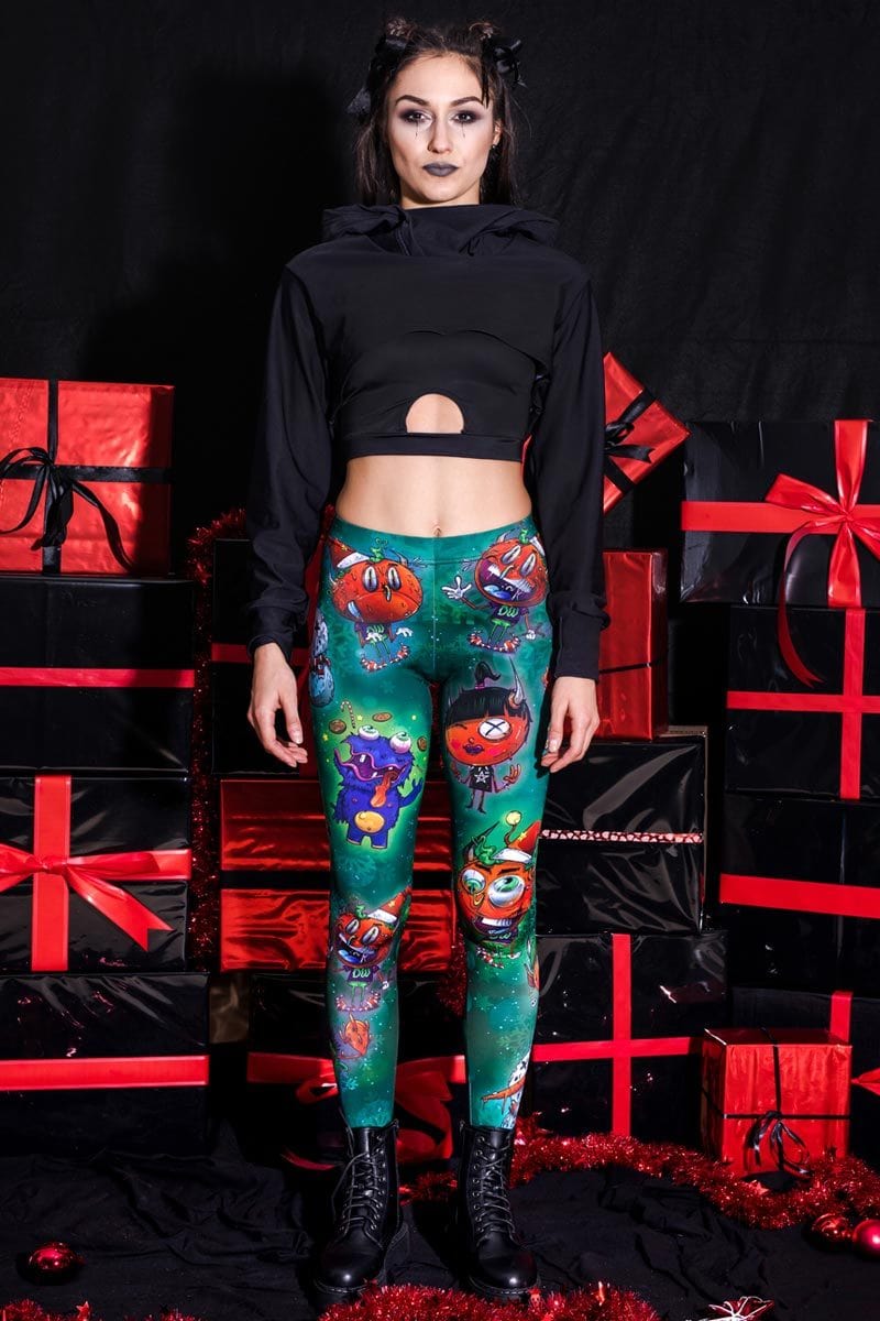 X-Mas Devil Green Leggings Front View