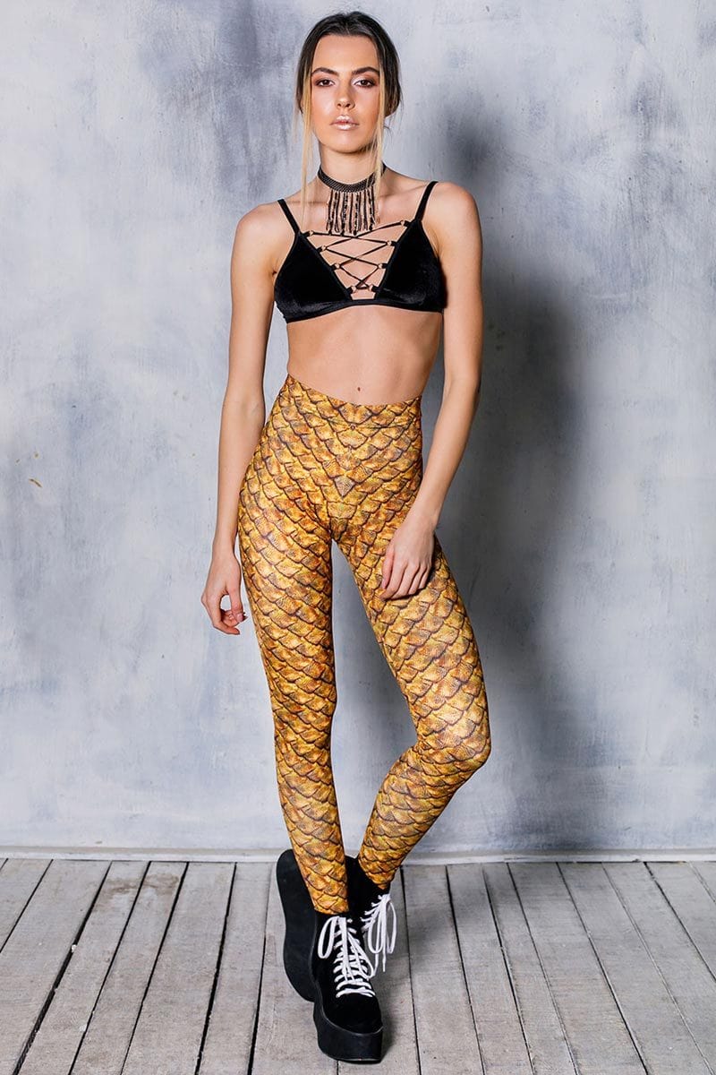 Golden Dragon Scale Leggings Front View