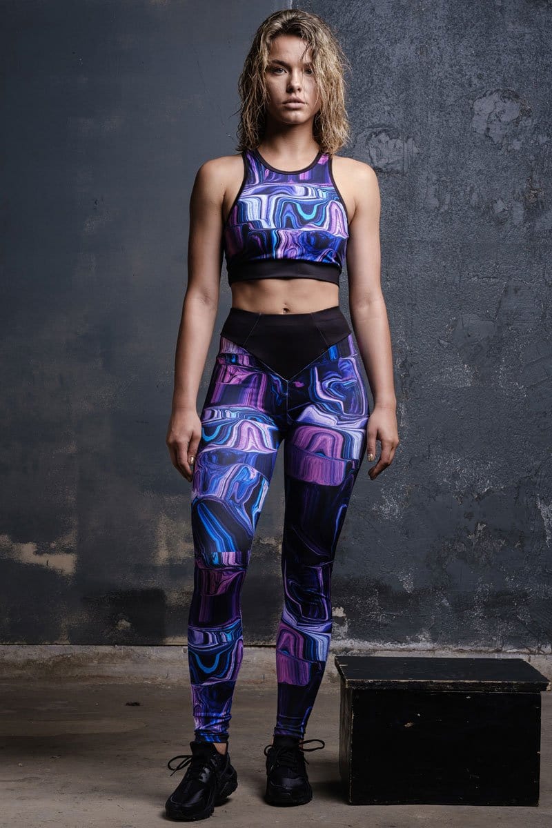 Purple Liquid Workout Leggings Front View