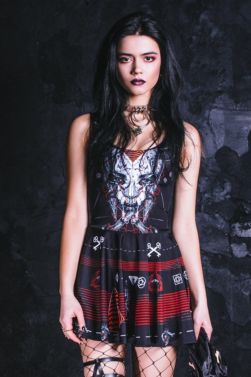 Punk Rock Skull Skater Dress Front View