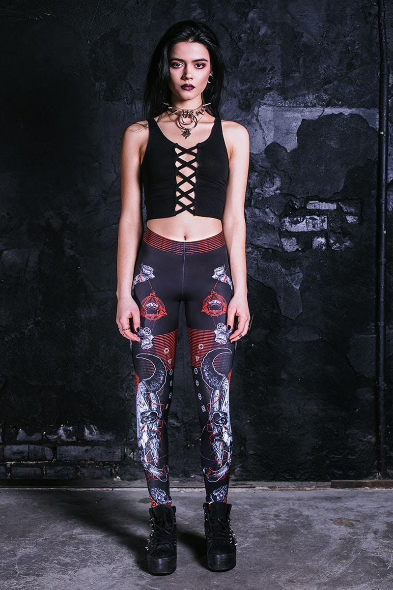 Punk Rock Skull Leggings Front View