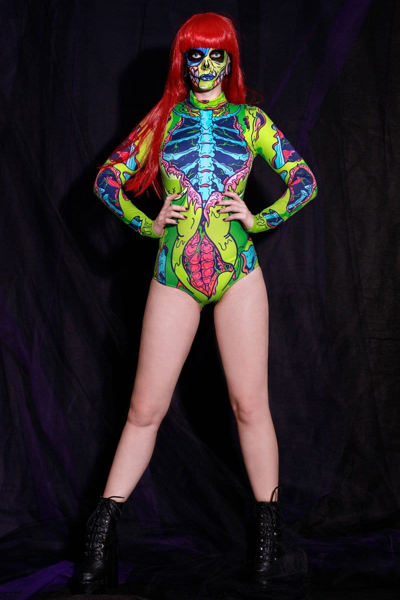 Punk Zombie Long Sleeve Bodysuit Front View