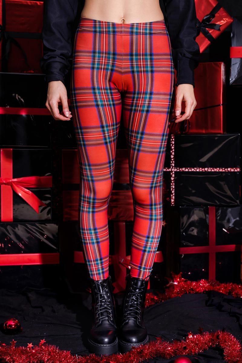 Red Irish Tartan Leggings Close View