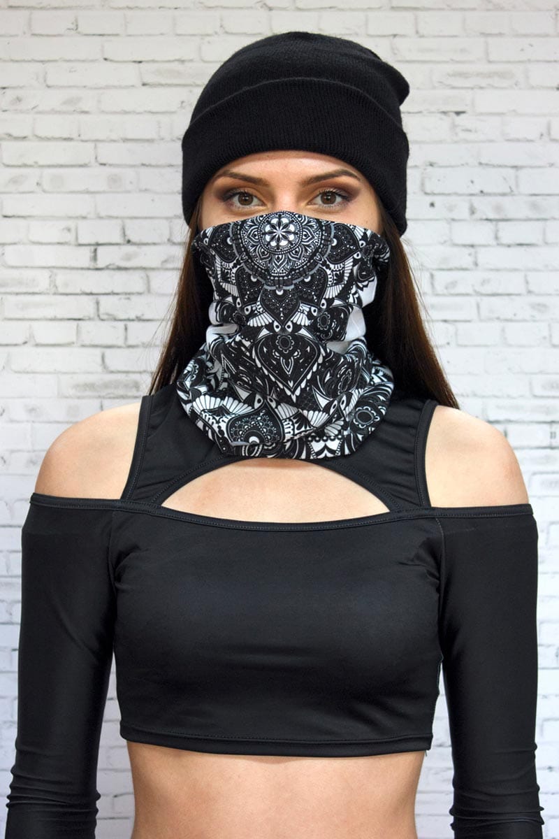 Black Mandala Neck Gaiter Front View