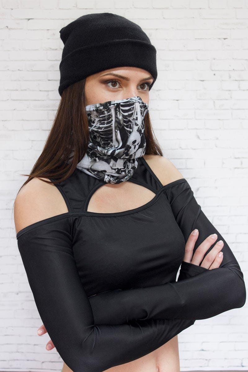 Grey Skeleton Neck Gaiter Left View