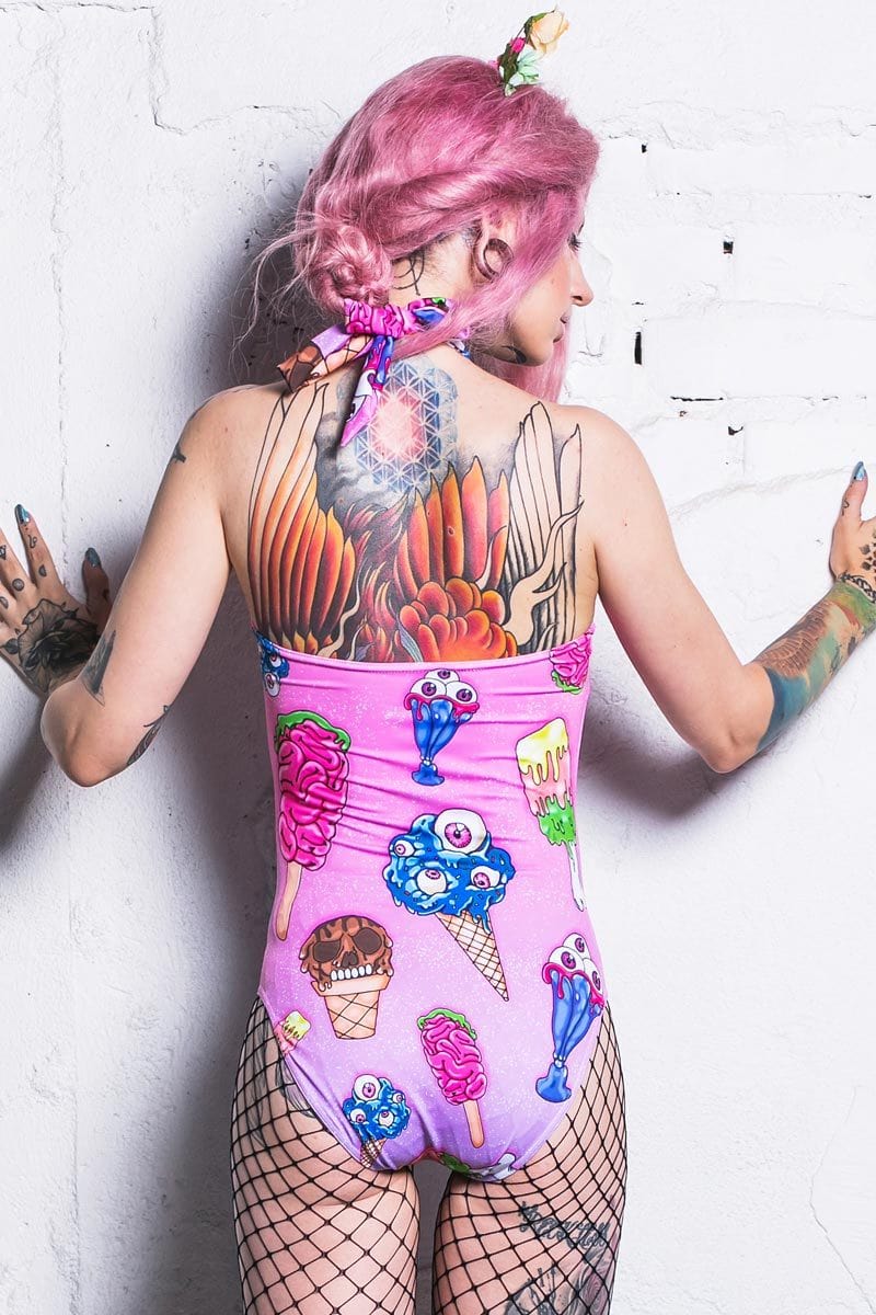 Horror Ice Cream Halter Neck Bodysuit Back View