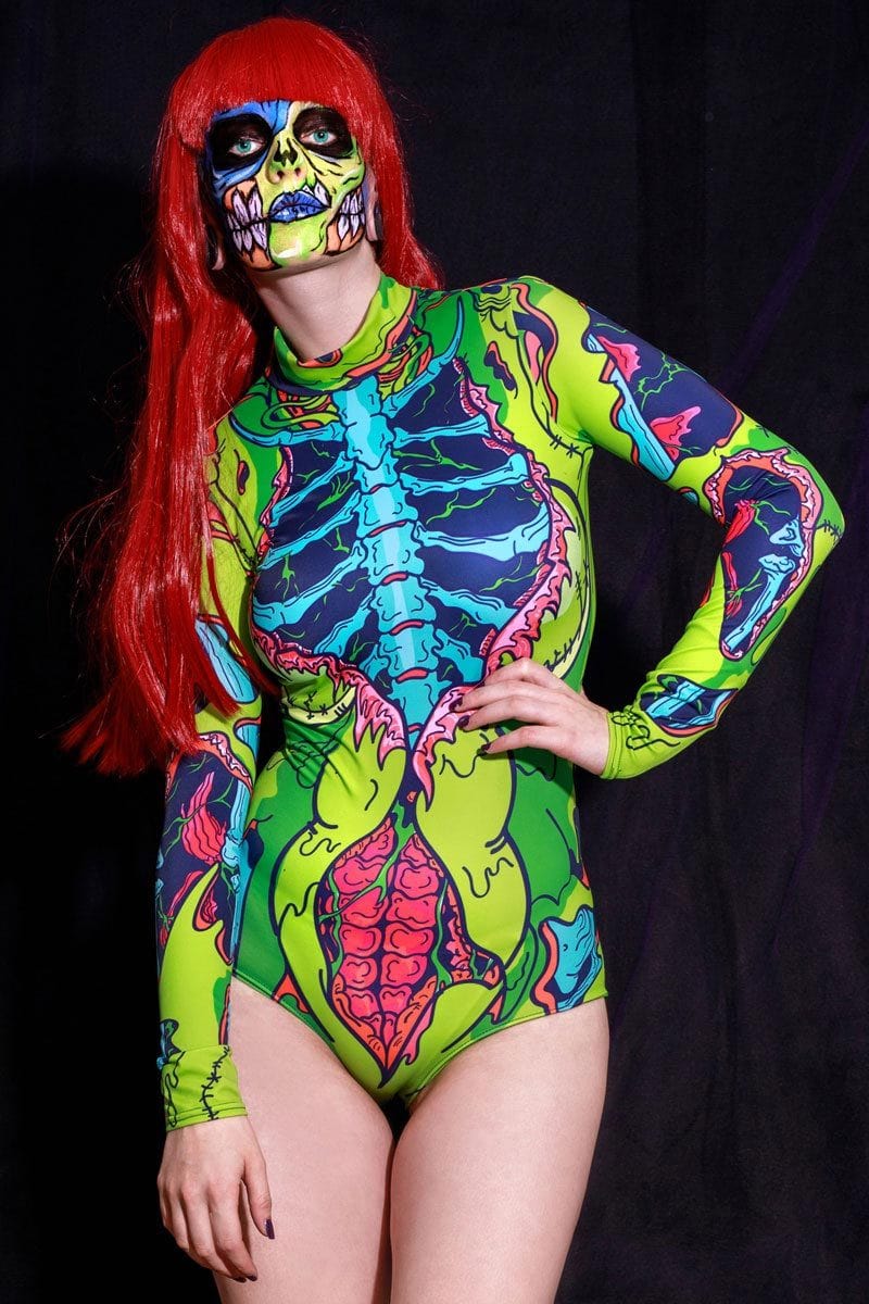 Punk Zombie Long Sleeve Bodysuit Close View