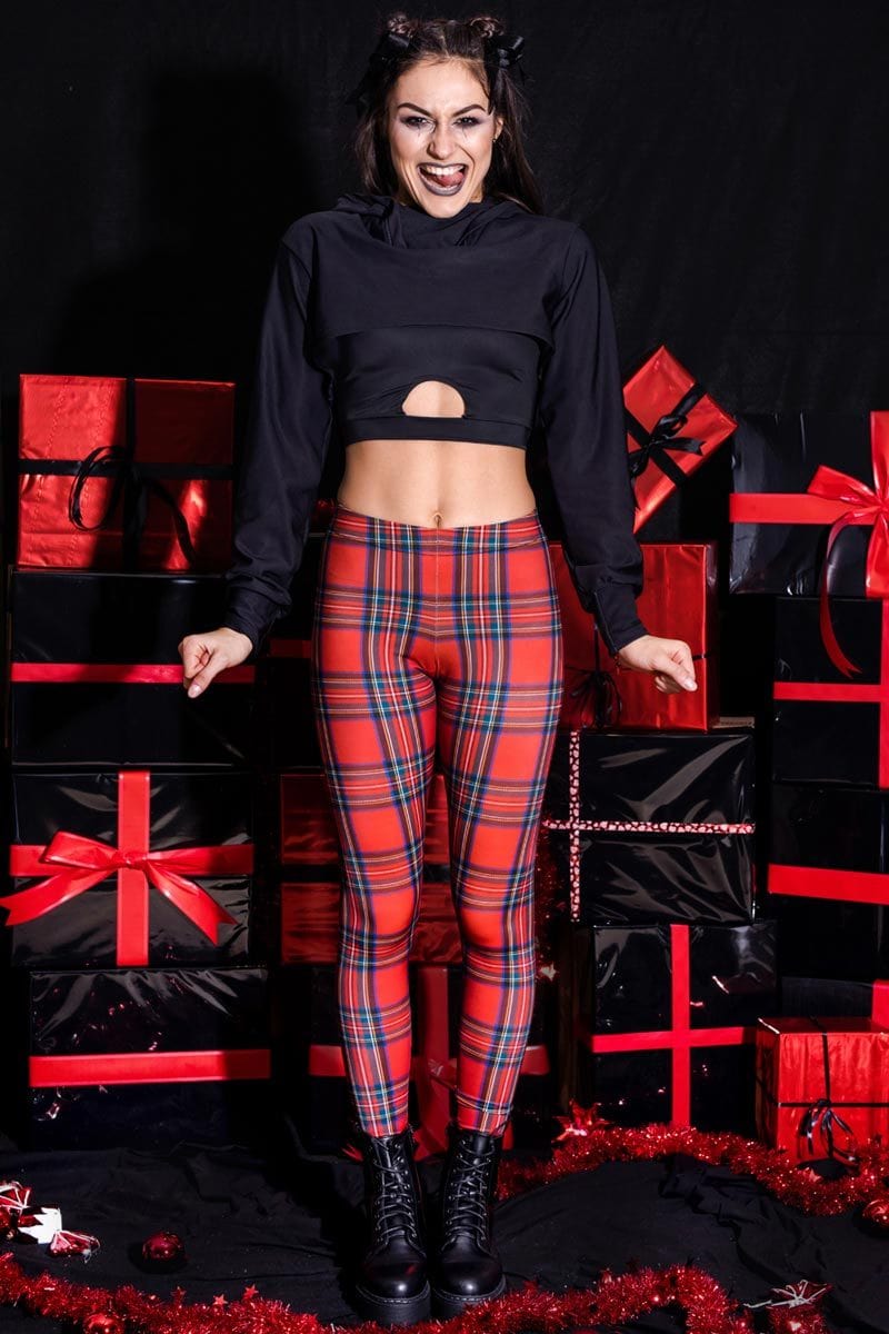 Red Irish Tartan Leggings Front View