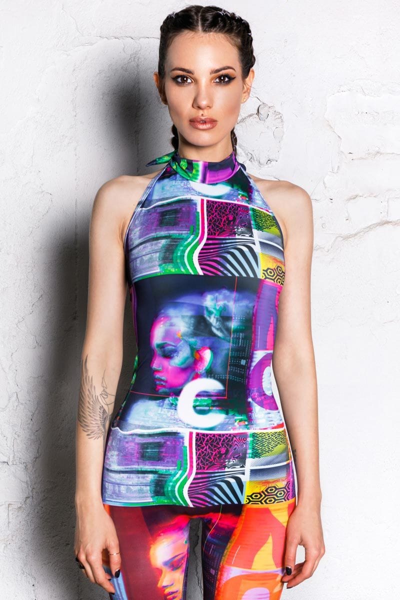 Digital Reality Sleeveless Jumpsuit Close View