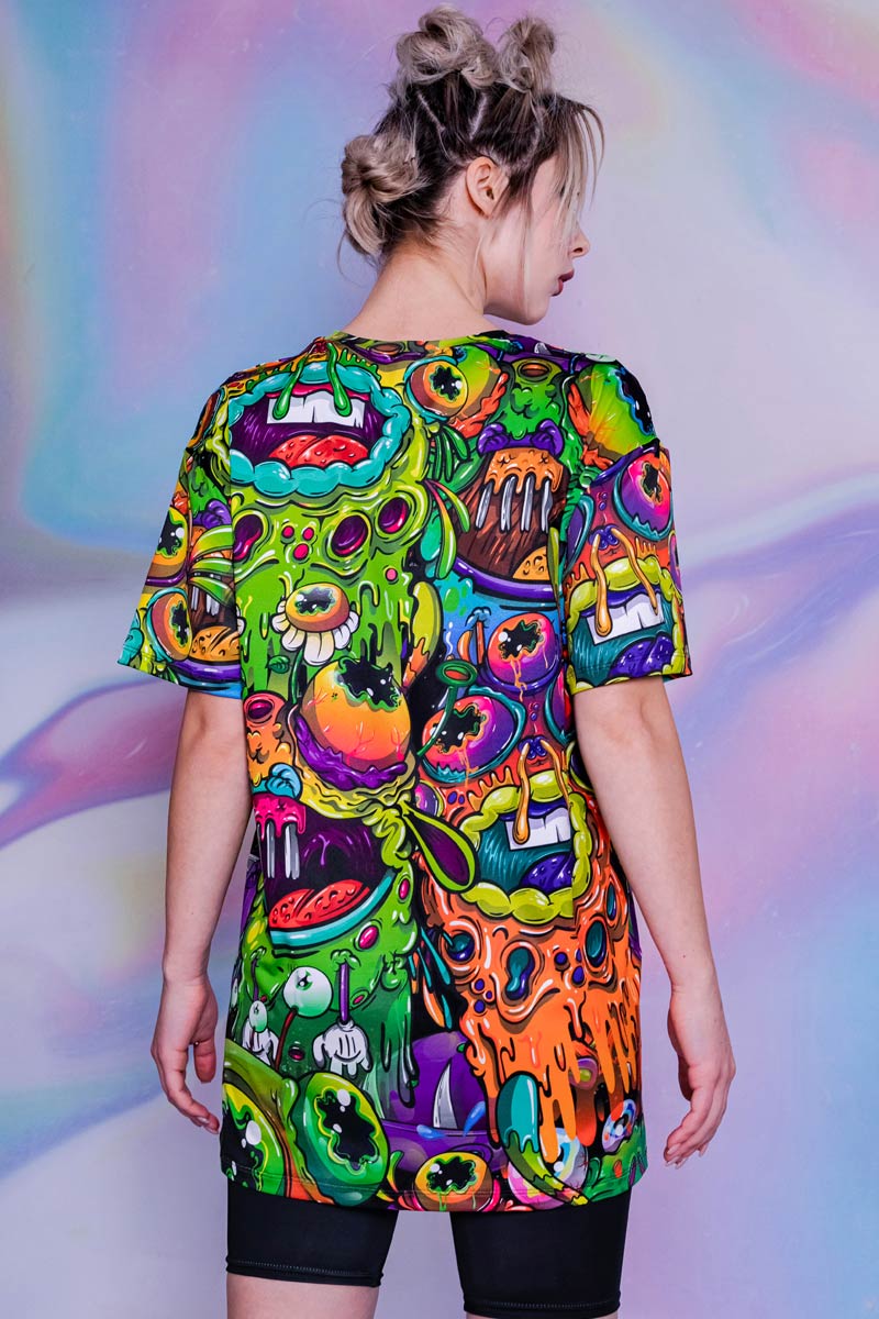 Drippy Aliens Oversized Tee Dress Back View