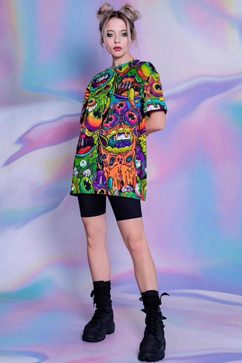 Drippy Aliens Oversized Tee Dress Full View