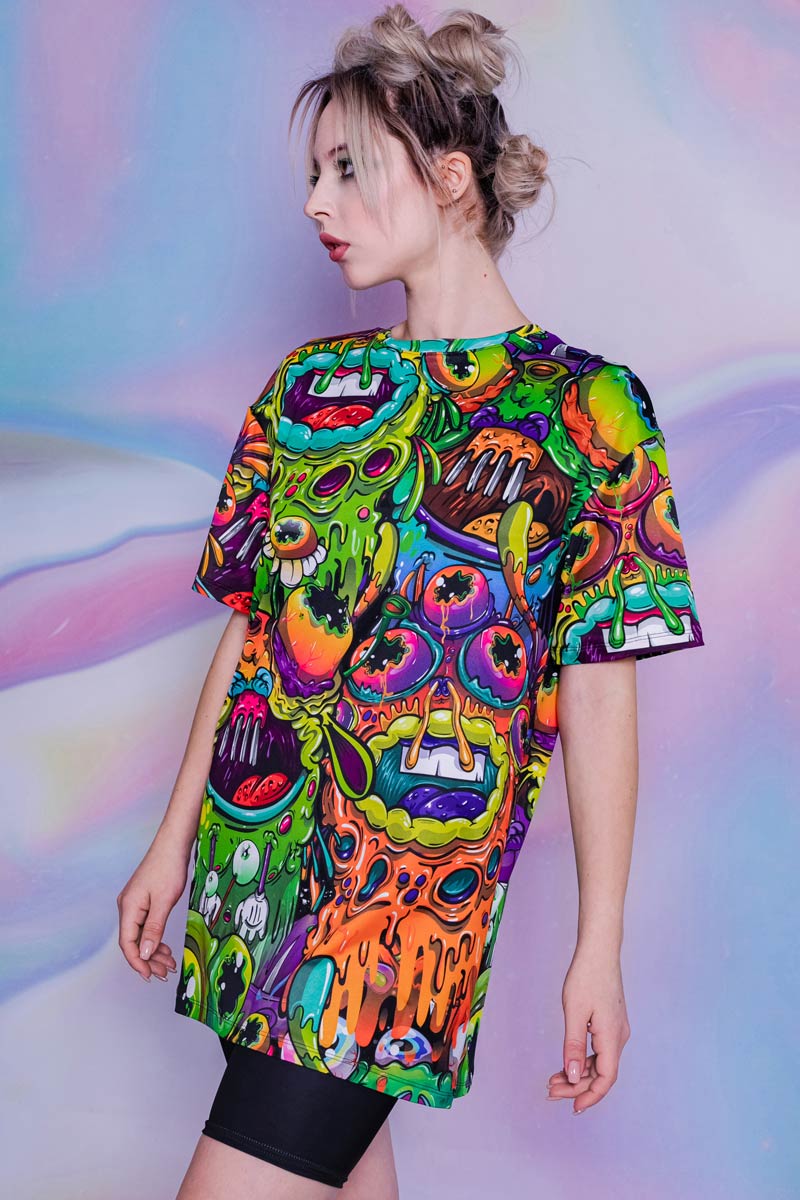 Drippy Aliens Oversized Tee Dress Side View