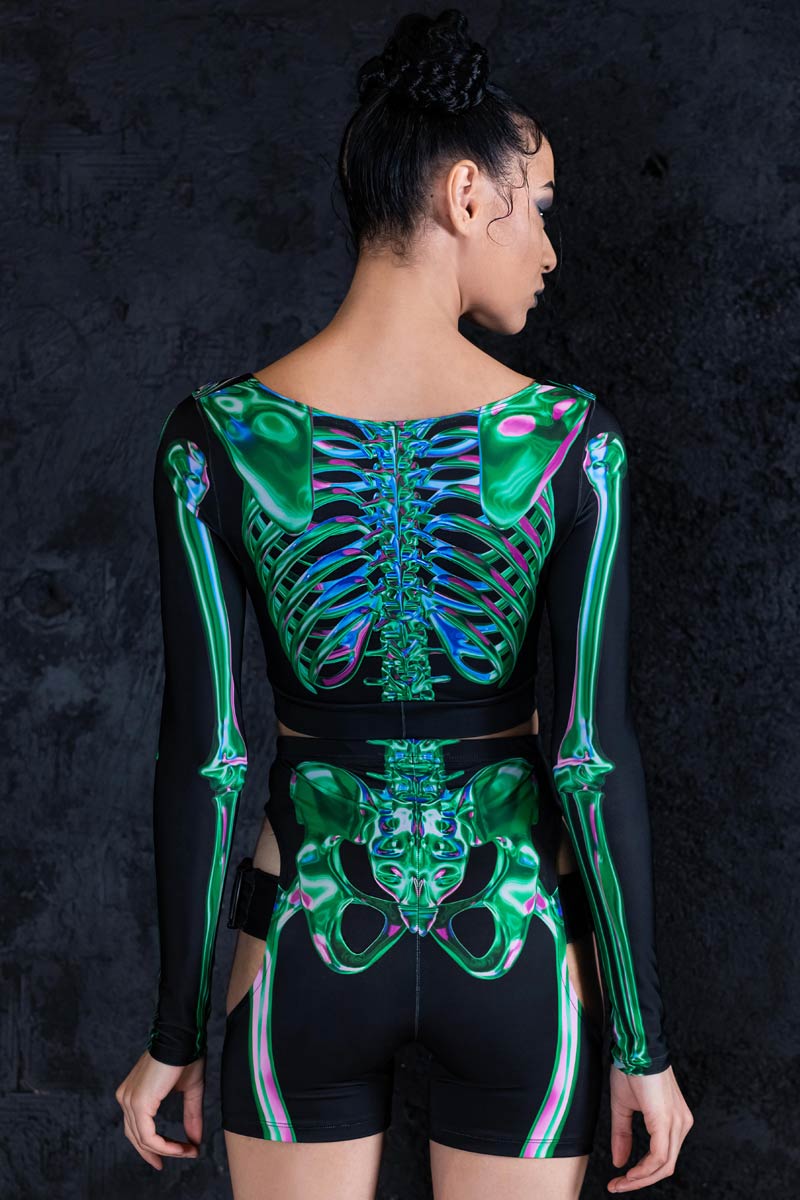 Emerald Skeleton Biker Shorts Set Back View