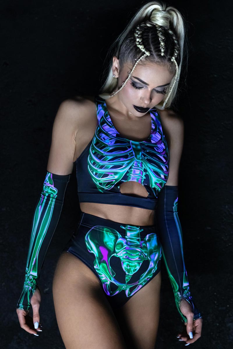 Emerald Skeleton Booty Shorts Set Side View