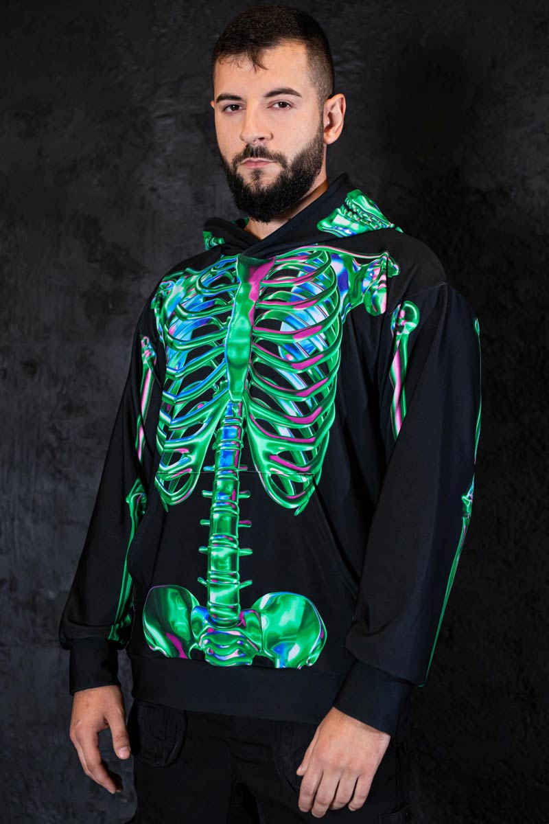 Emerald Skeleton Men Hoodie Close View