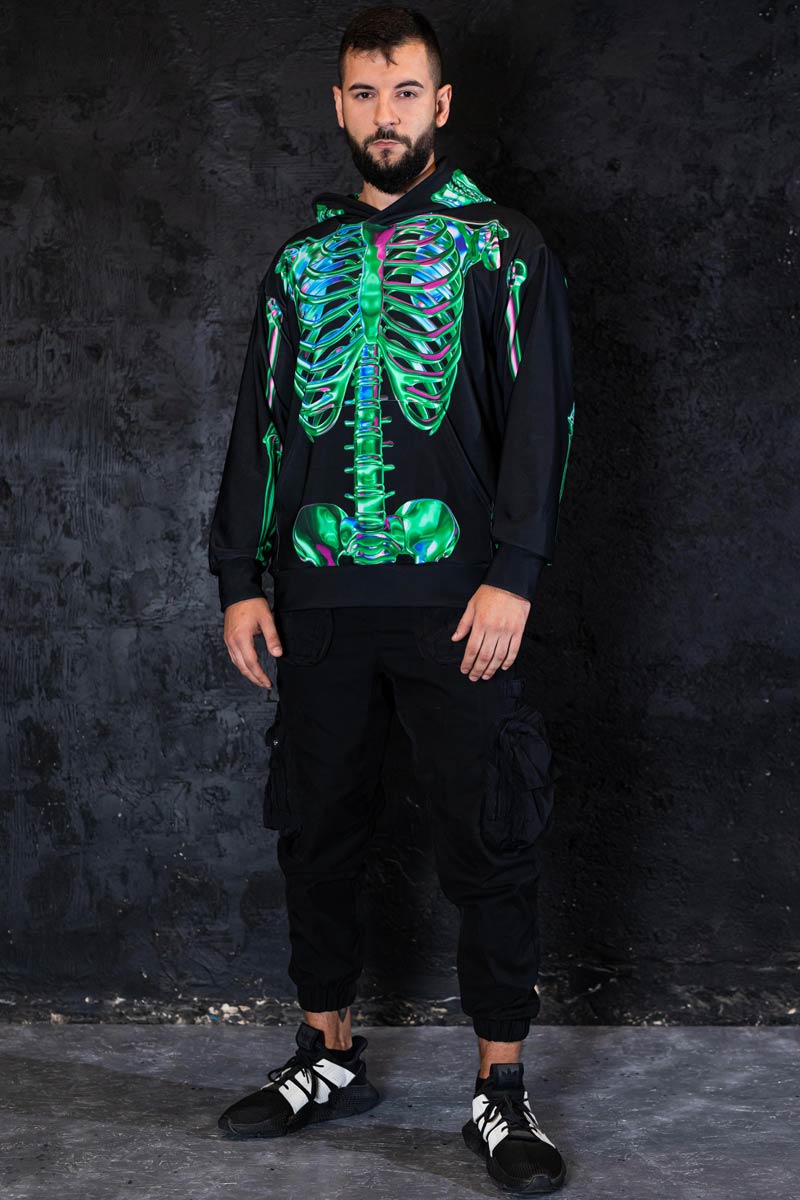 Emerald Skeleton Men Hoodie Full View