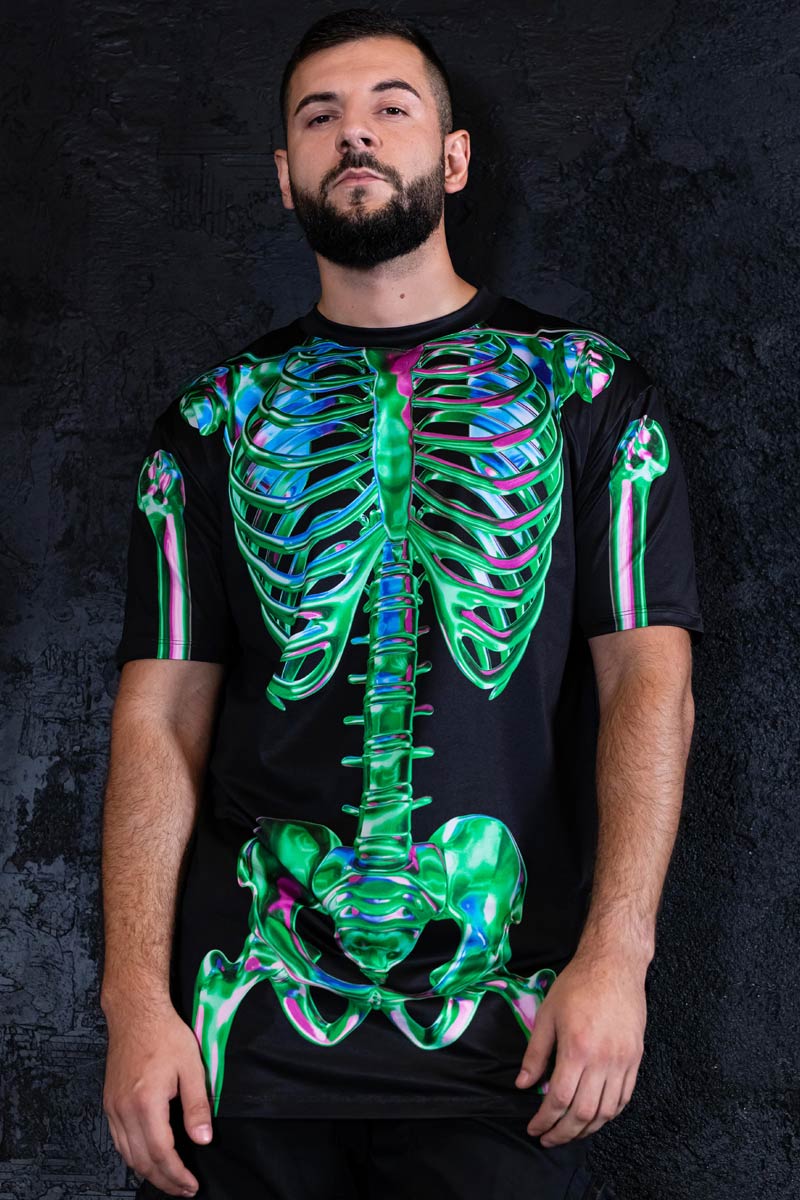 Emerald Skeleton Men Oversized Tee Close View