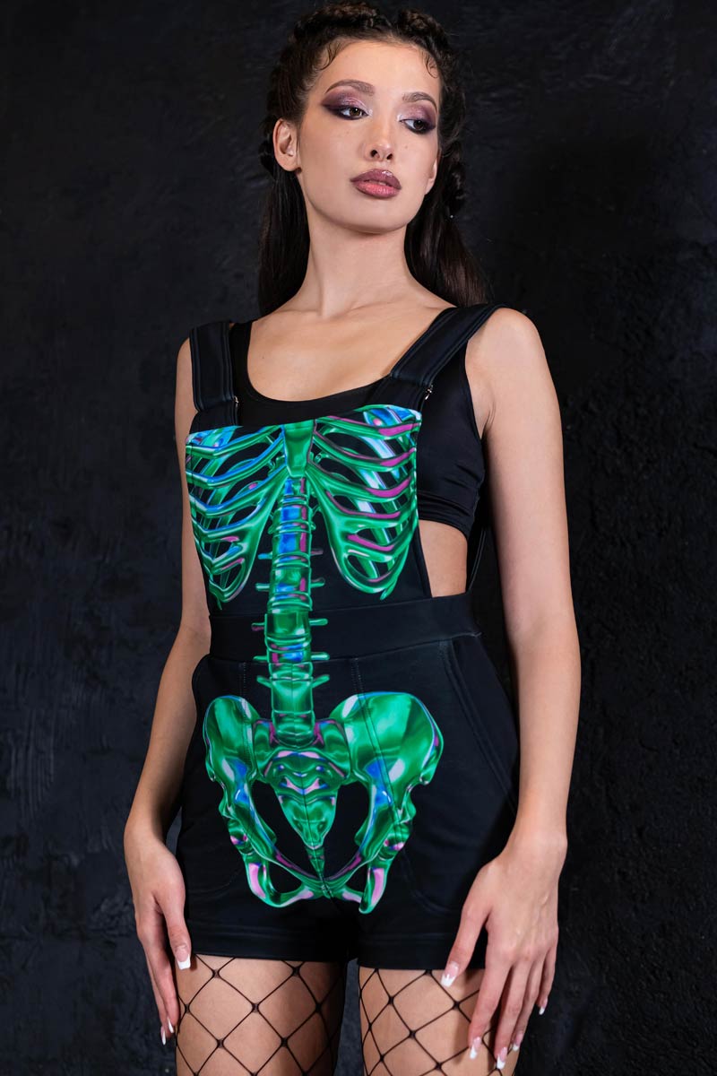 Emerald Skeleton Shortalls Close View