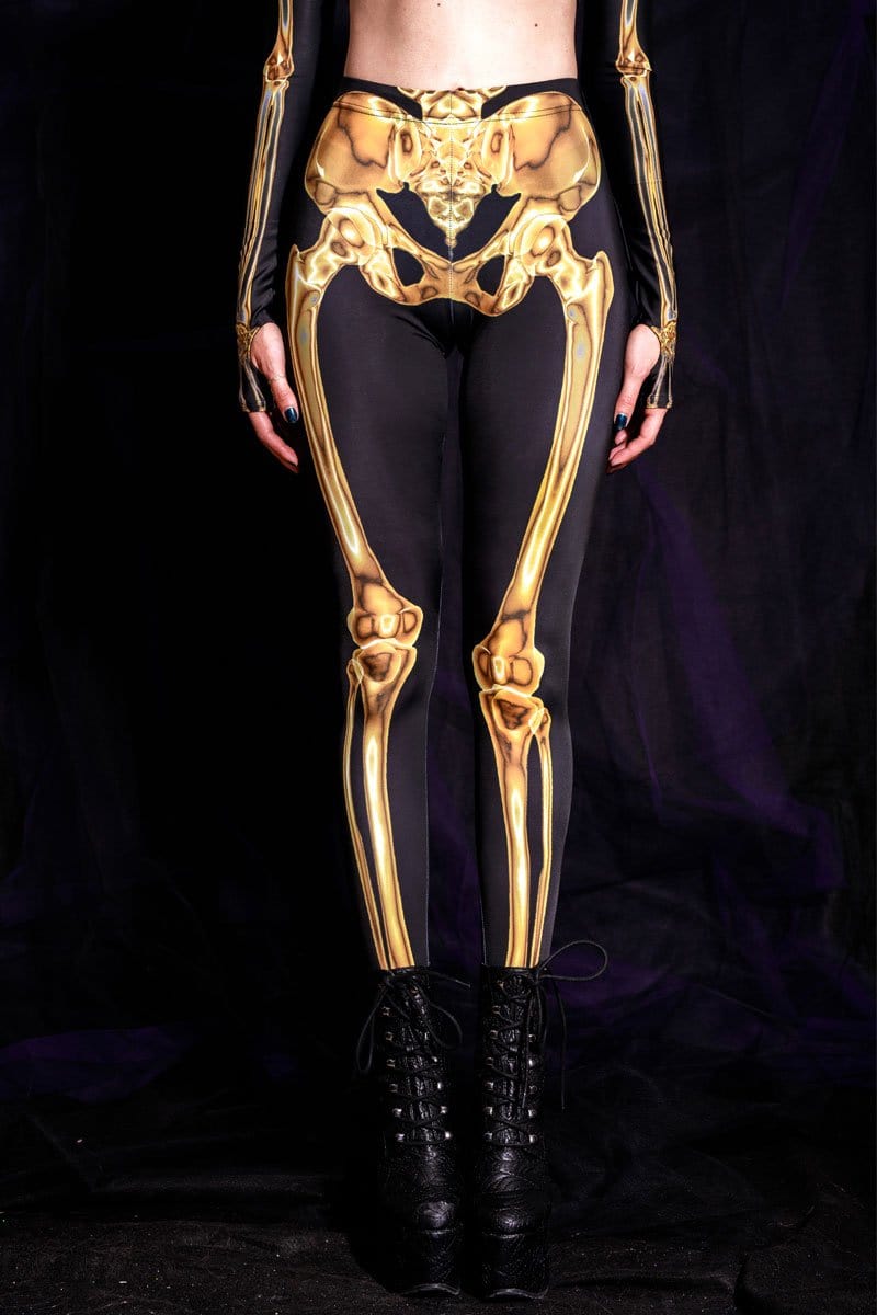 Golden Skeleton Leggings Close View