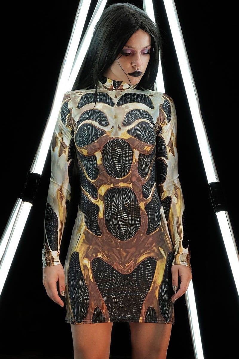 Golden Cyborg Bodycon Dress Front View