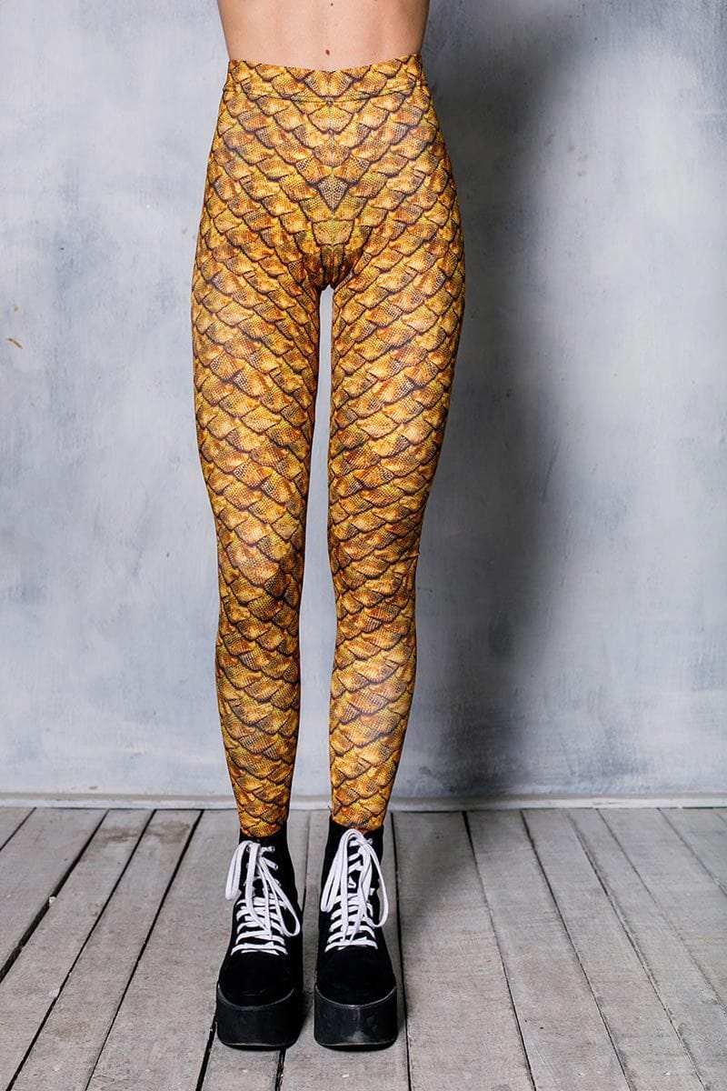 Golden Dragon Scale Leggings Close View