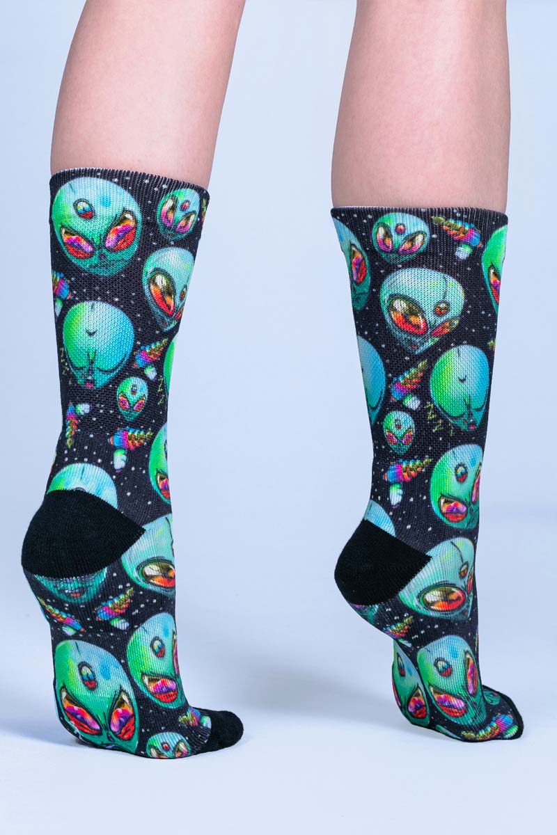 Green Alien Crew Socks Back View