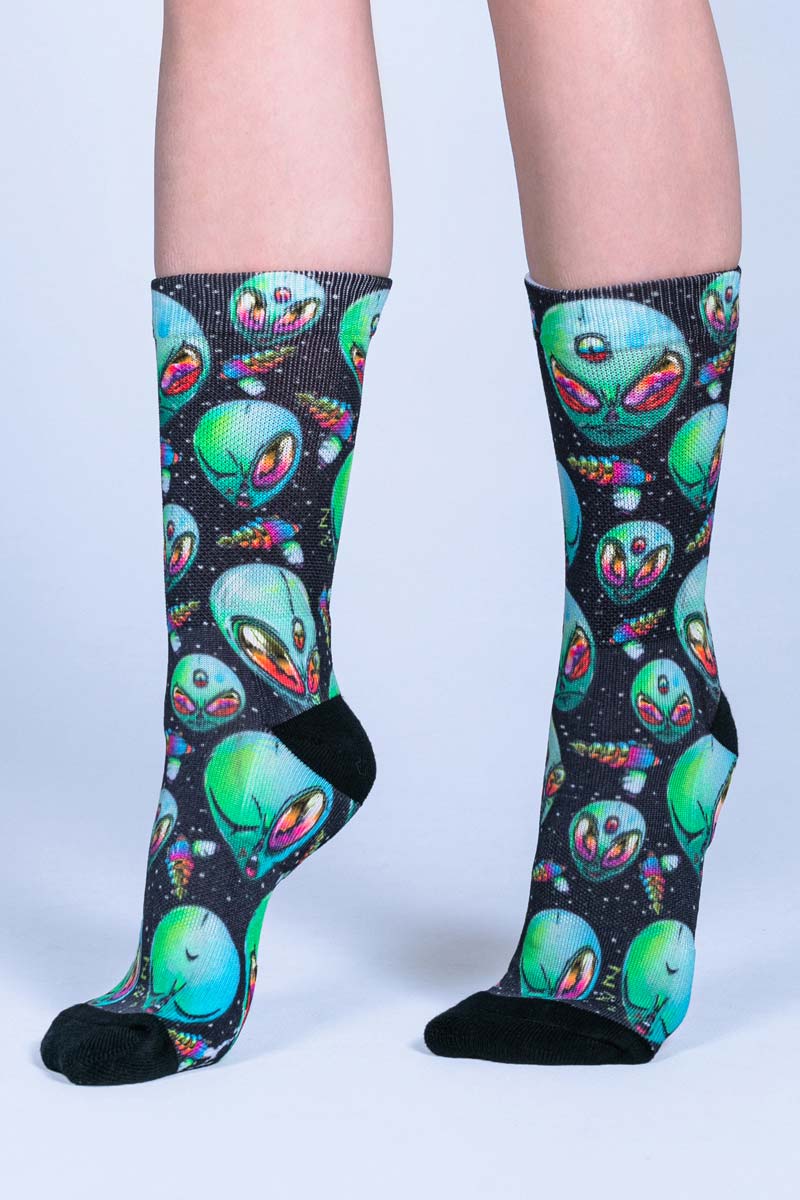 Green Alien Crew Socks Side View