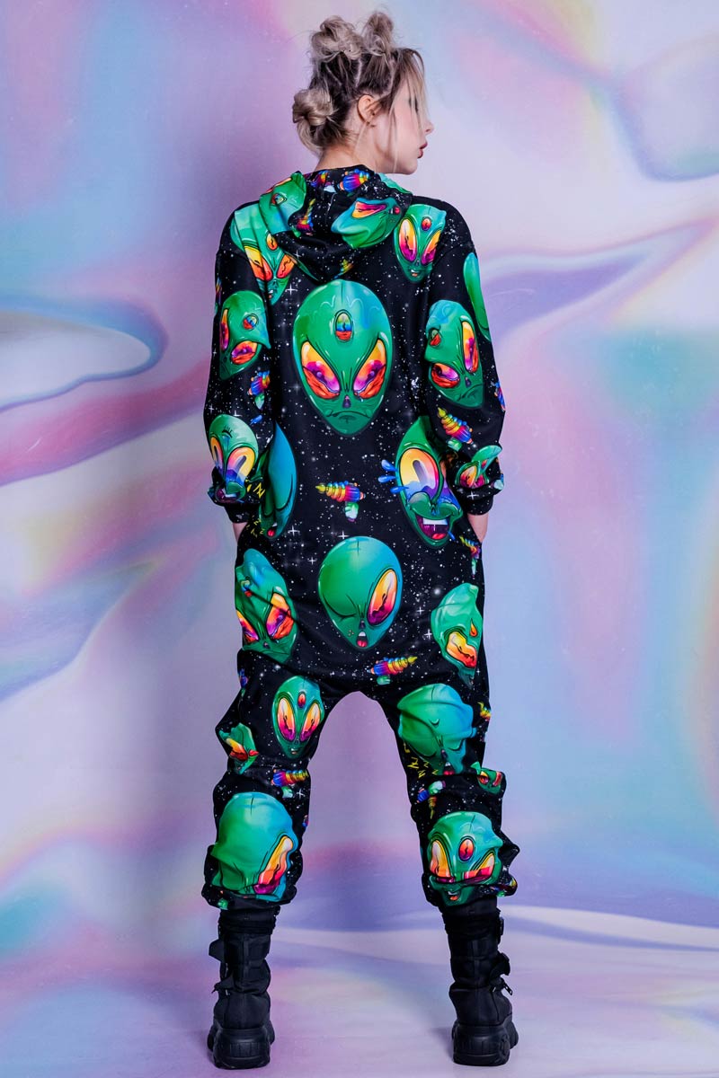 Green Alien Heads Onesie Back View