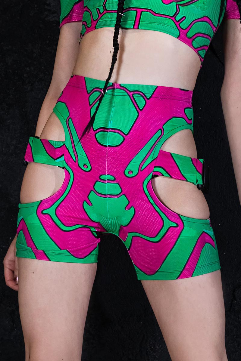 Green Assassin Doll Biker Shorts Close View