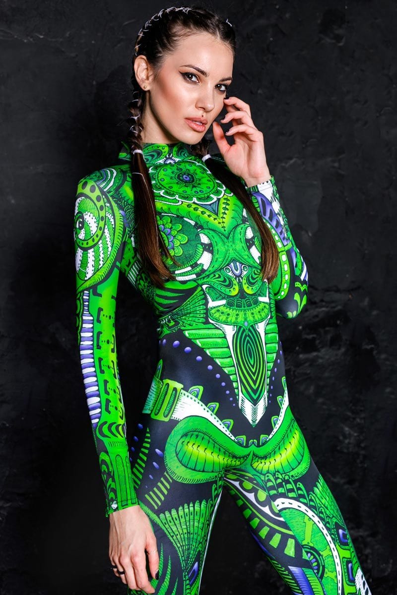 Green Biomechanical Catsuit Close View