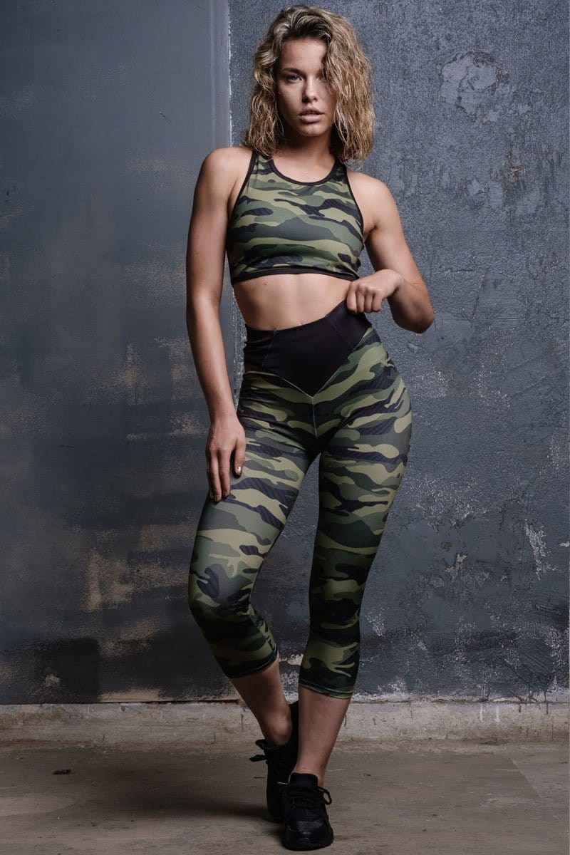 Camo Workout Capri Leggings Full View