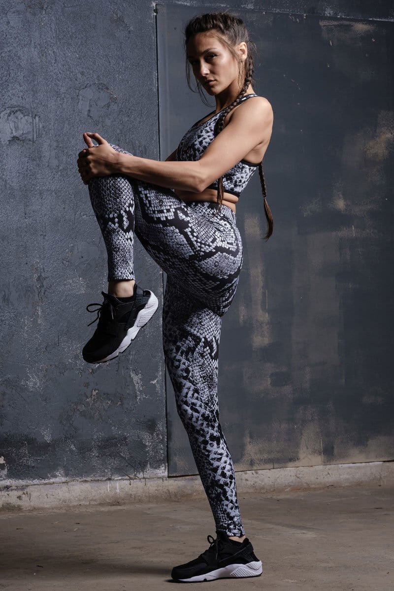 Grey Snakeskin Workout Leggings Side View