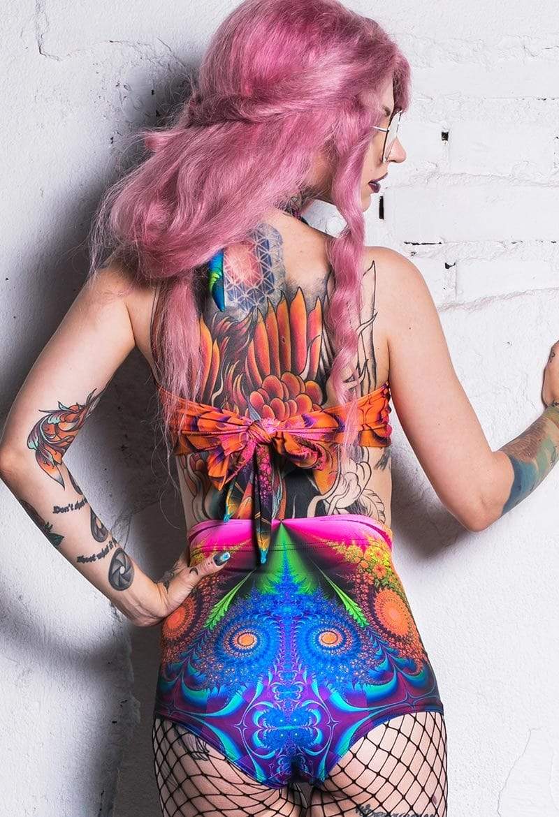 Fractal Collision High Waisted Shorts Back View