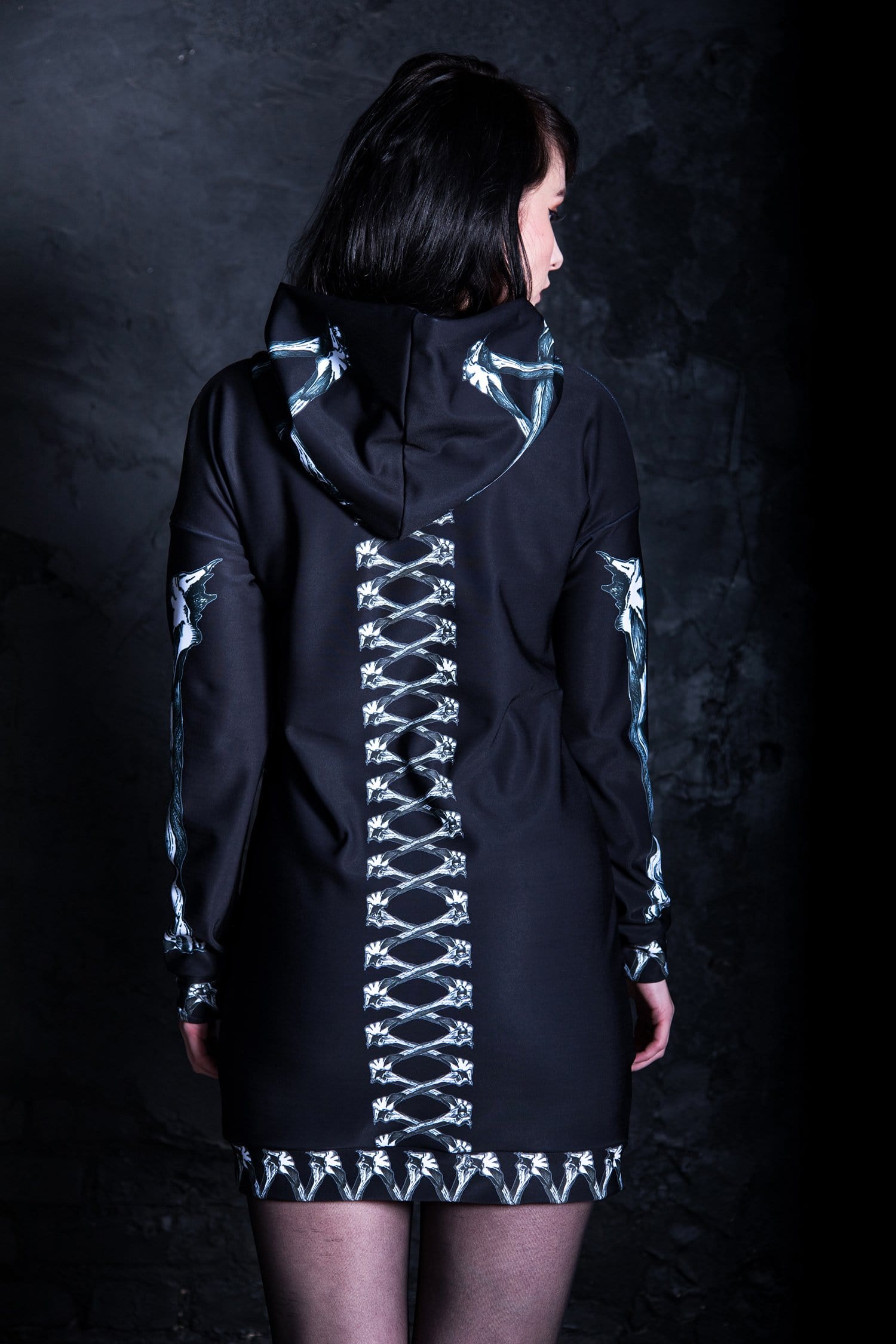 Bones Pentagram Hoodie Dress Back View