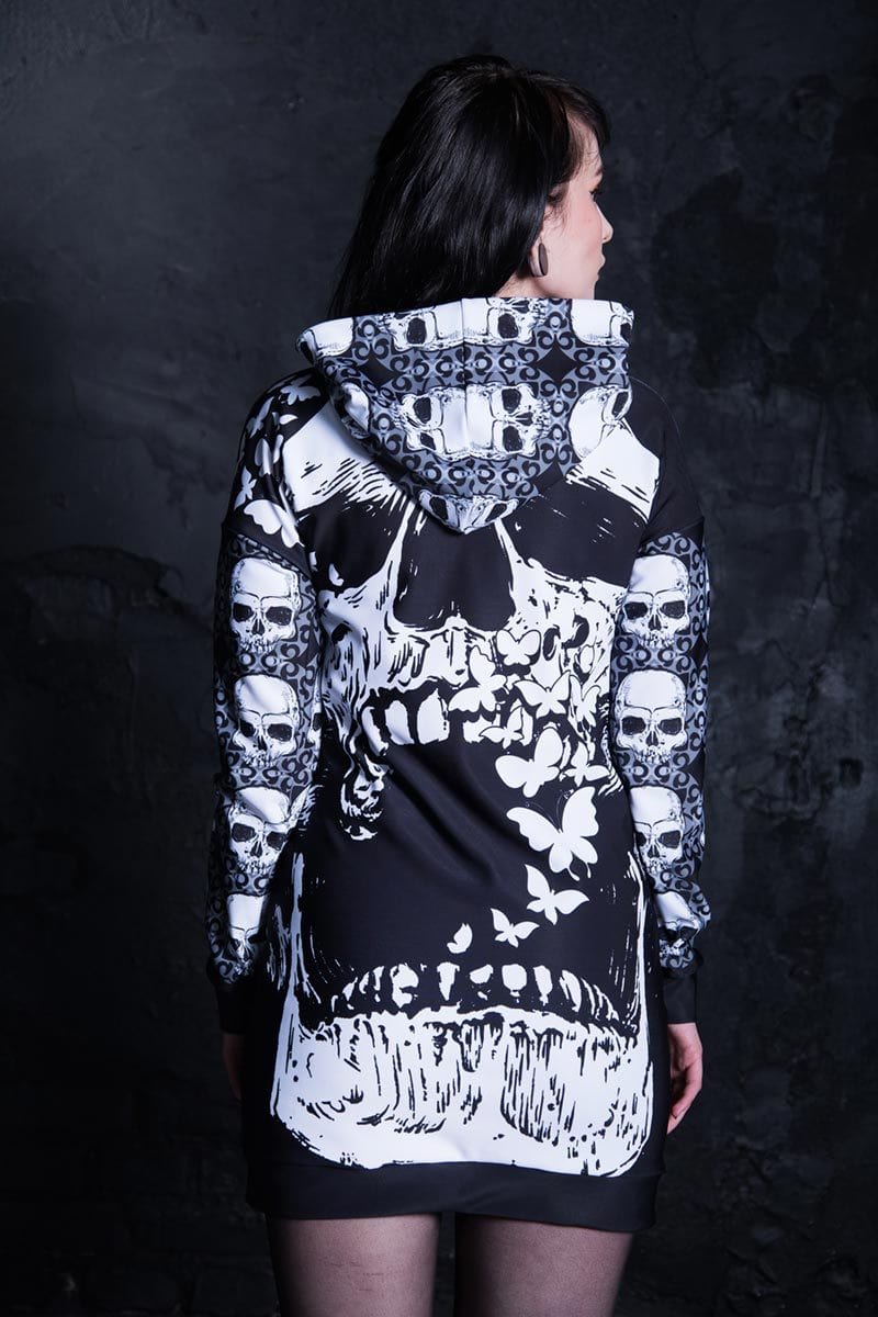 Skull With Butterflies Hoodie Dress Back View