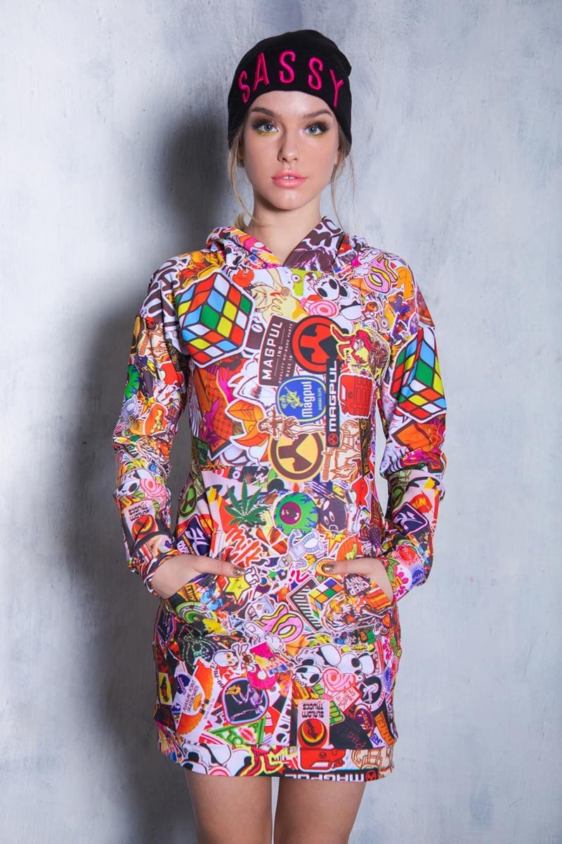 Sticker Bomb Hoodie Dress Front View